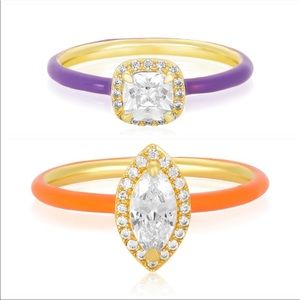 Melinda Maria 2 gold enamel rings set Grape Soda ring & Orange Crush ring